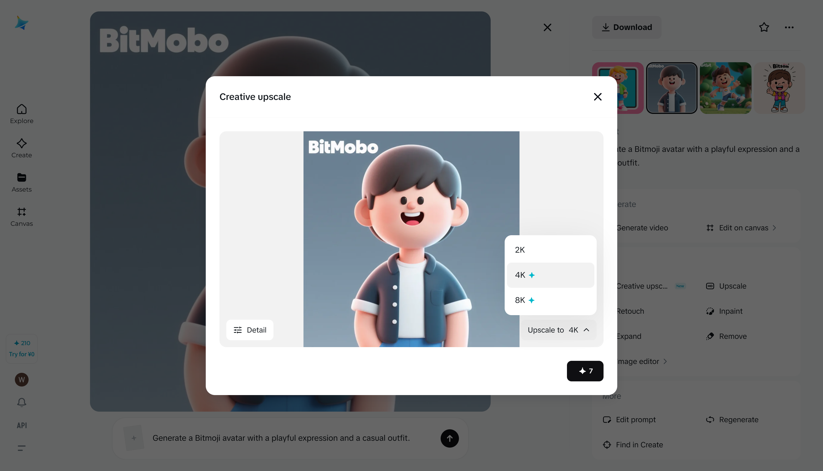 Bitmoji generat de AI cu un fundal și o scenă personalizate