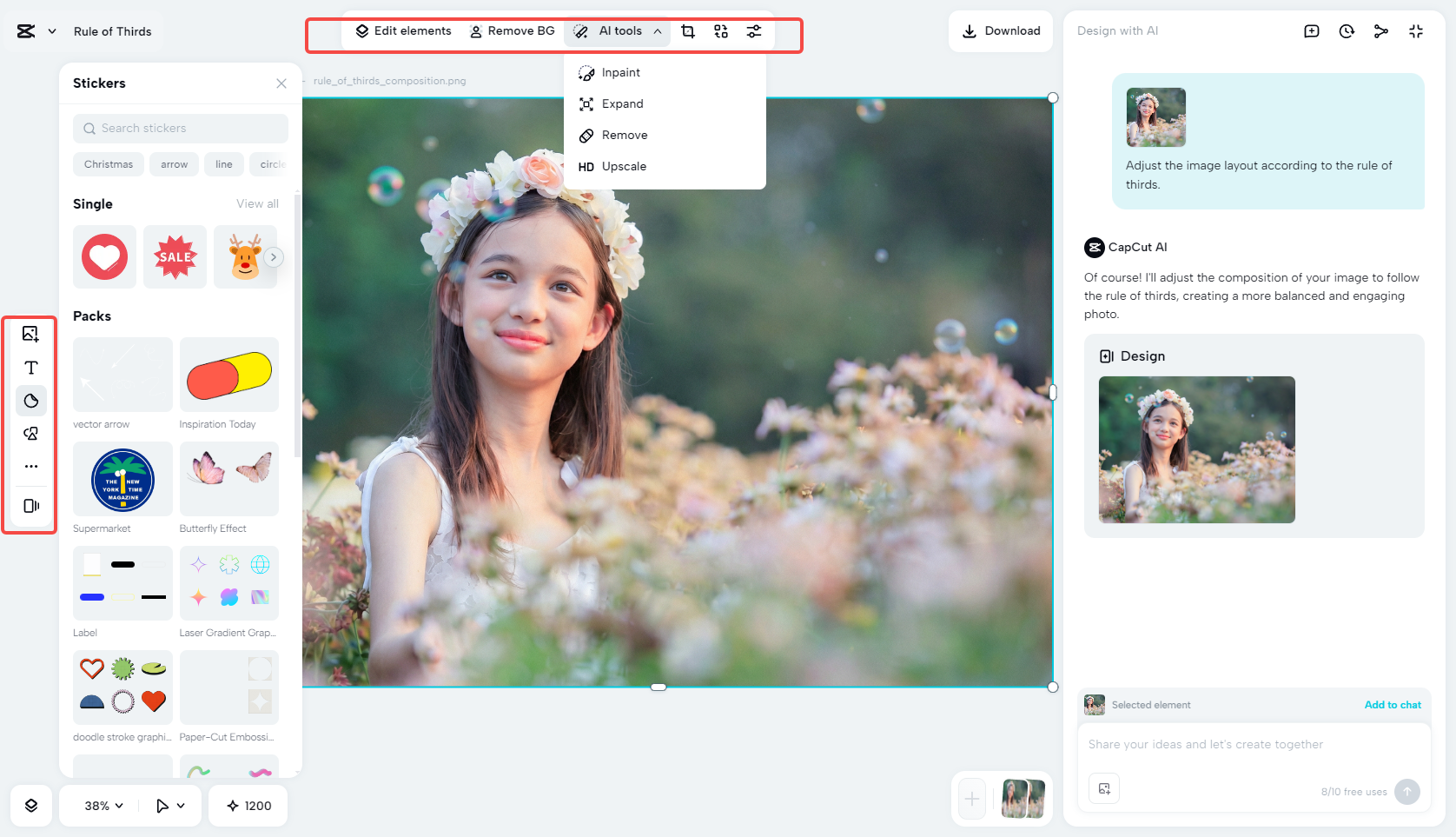 Refine the image with AI tools and visuals