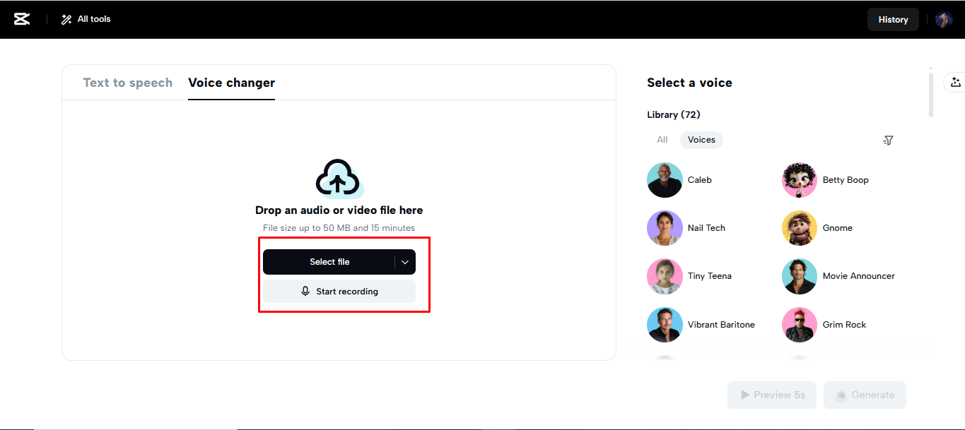 Tải tệp âm thanh vào trình chỉnh sửa video trực tuyến CapCut