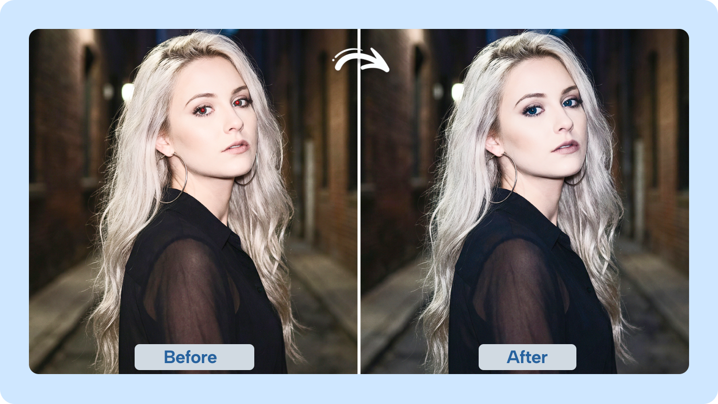 Come rimuovere gli occhi rossi online - correzioni veloci, trappole e strumento superiore