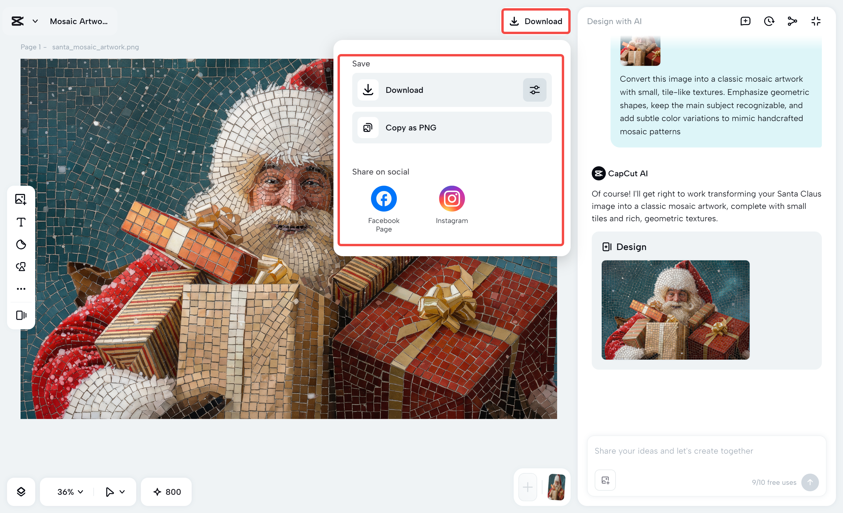 Downloading the image from CapCut desktop video editor