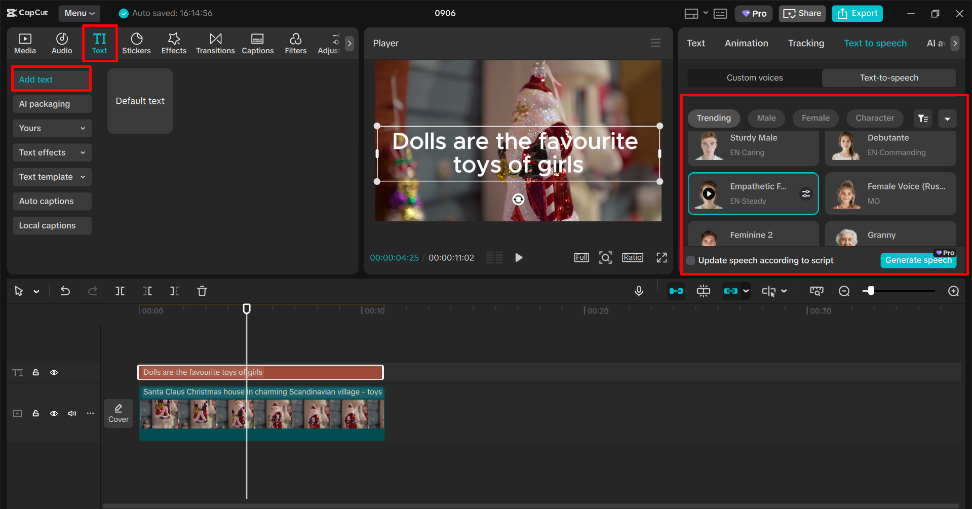 Převod textu na hlas v editoru videa CapCut