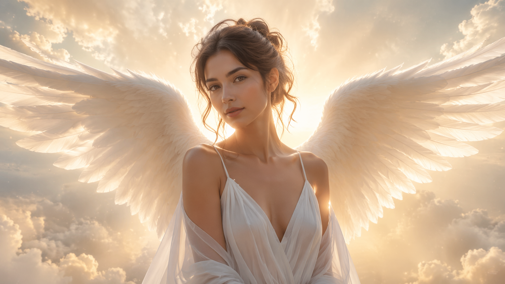 Dreamina add angel wings to photos prompt example 1: Luminous white wings