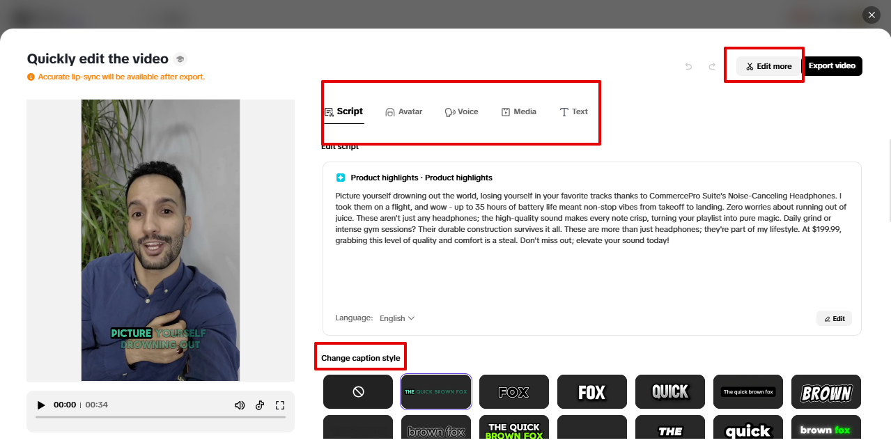 Quick editing video content in Pippit