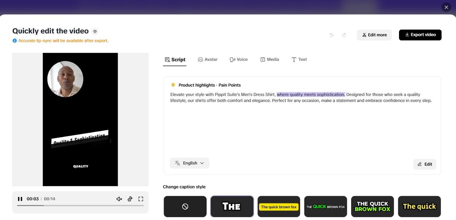 Quick editing options