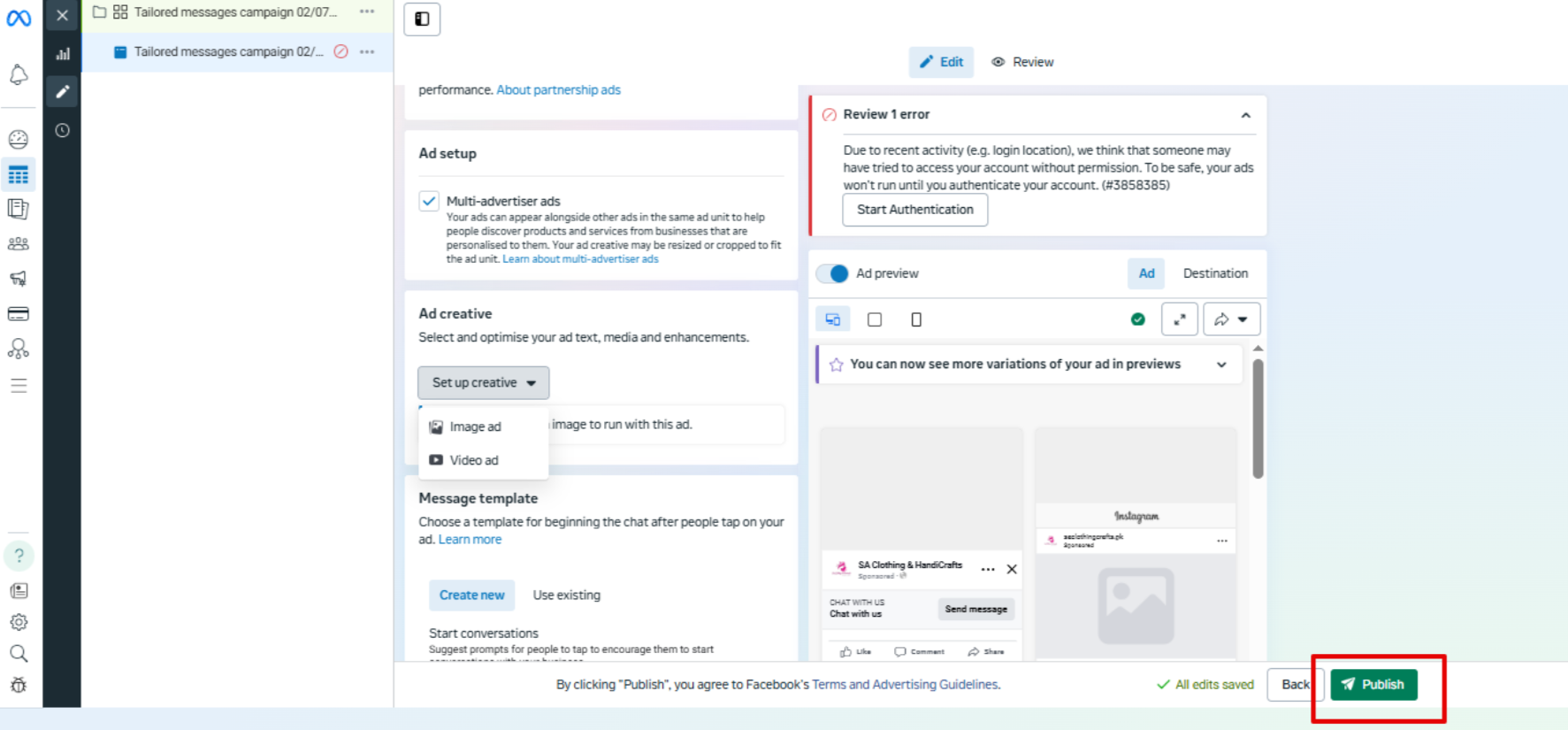 Publishing ad campaign
