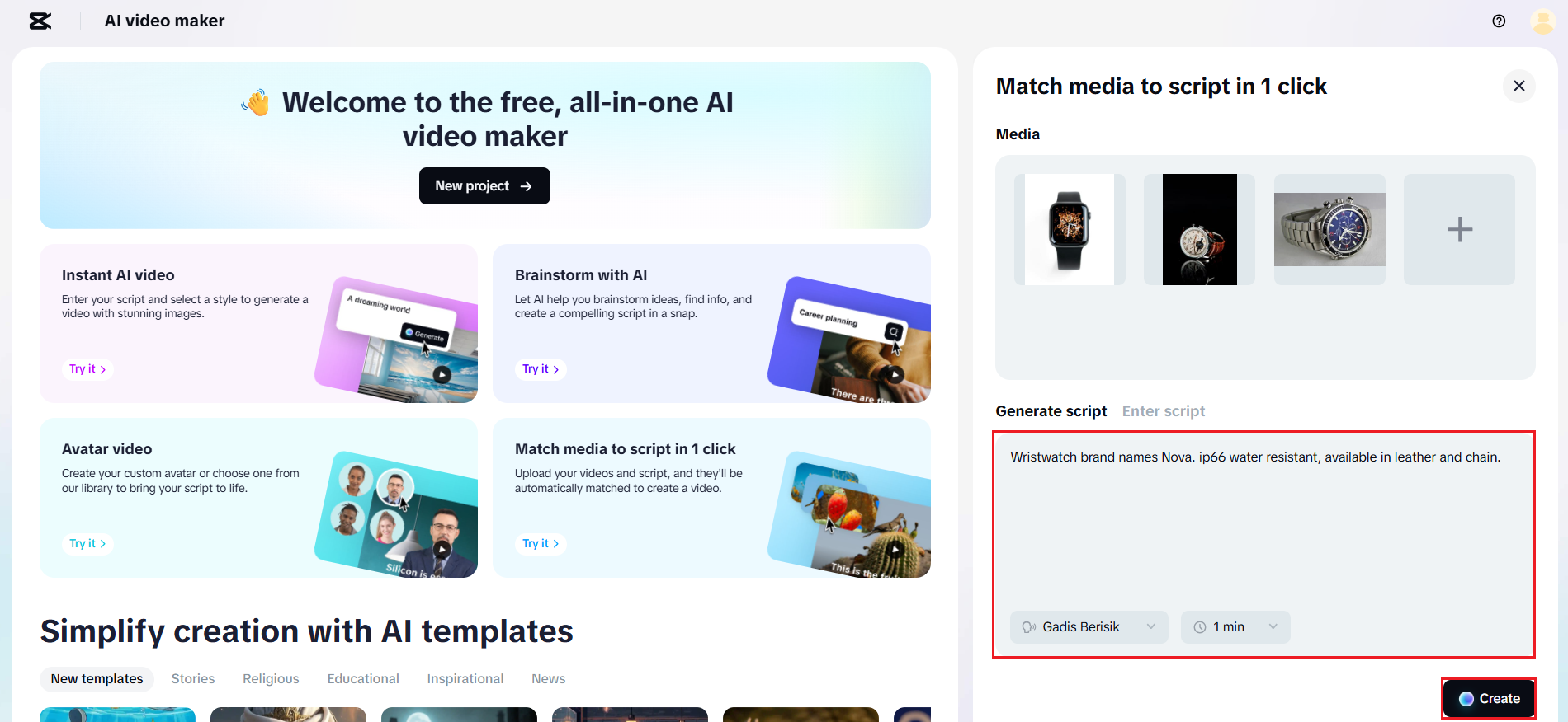Tạo kịch bản và tự động ghép nội dung.