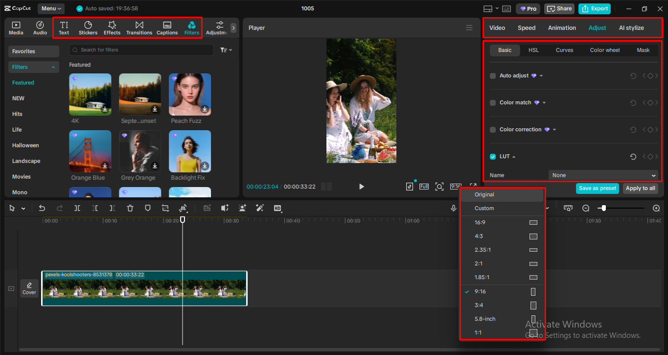 Customizing video in the CapCut desktop video editor