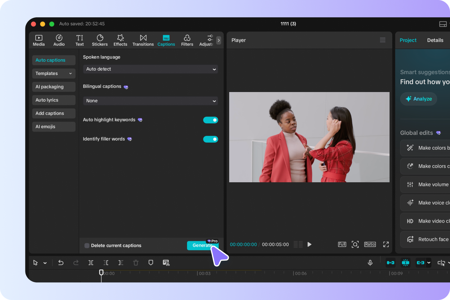 Generate auto captions in CapCut