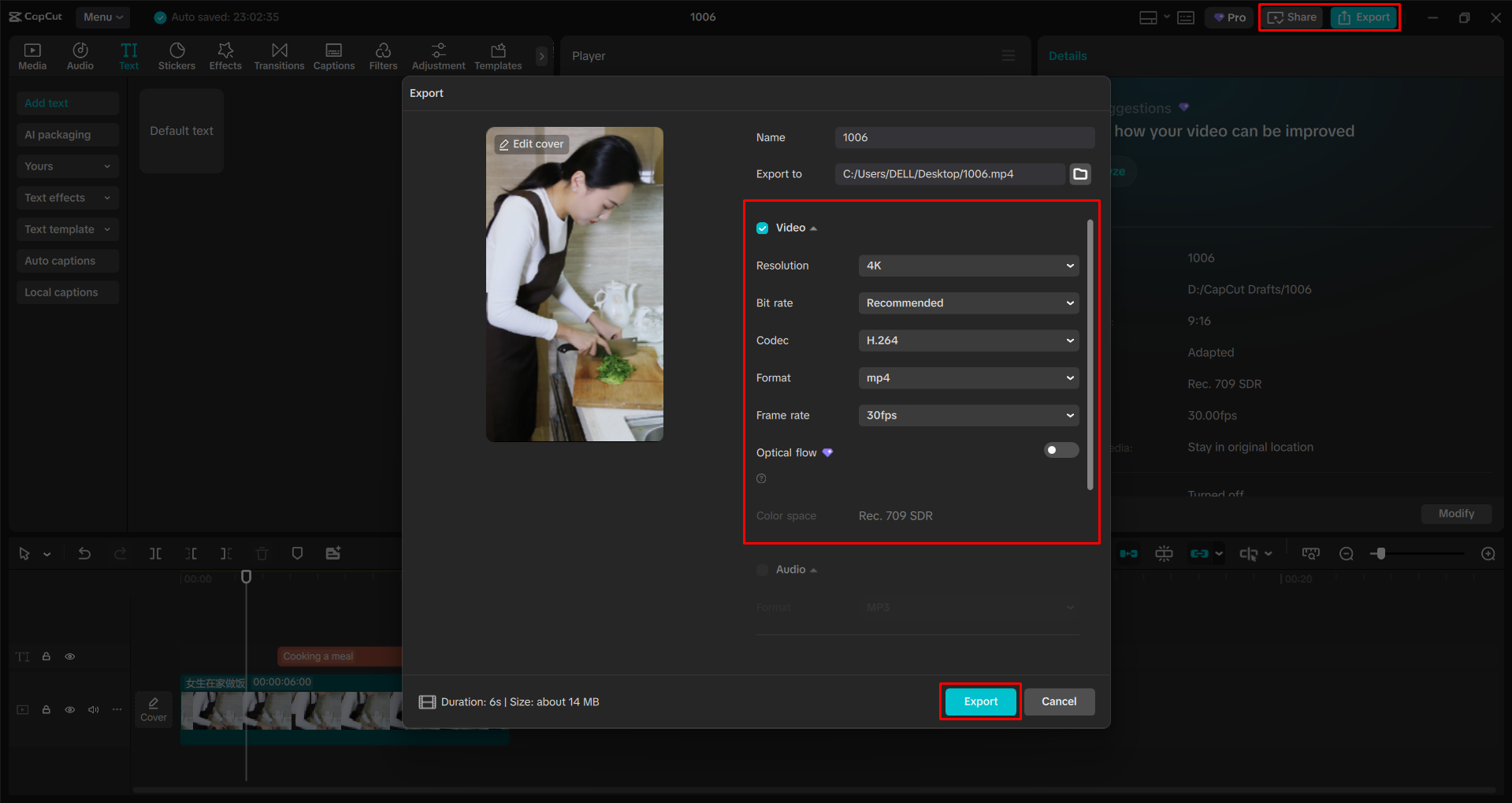 Exporting a video from the CapCut desktop video editor