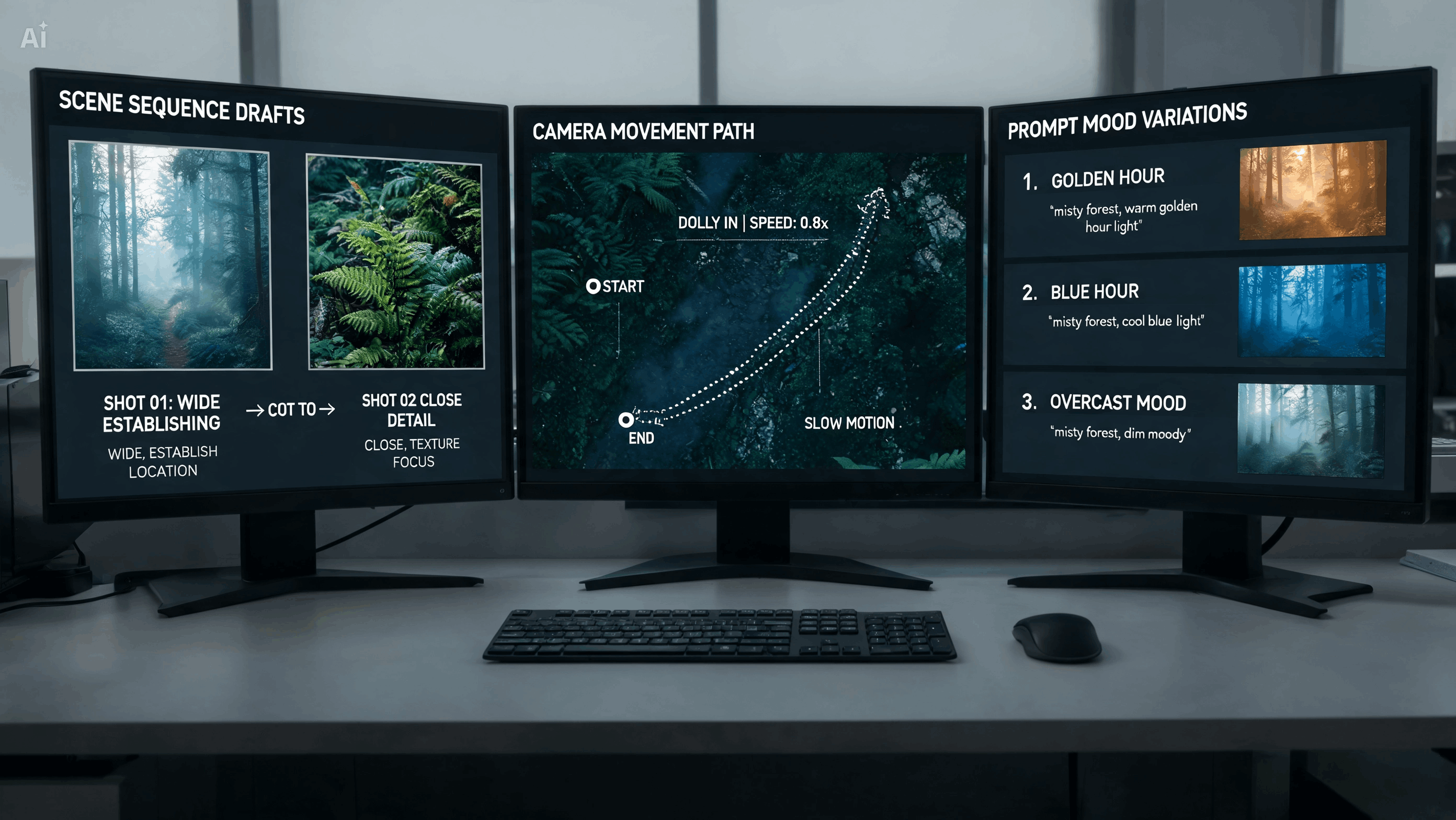 Explore scene directions before locking shots