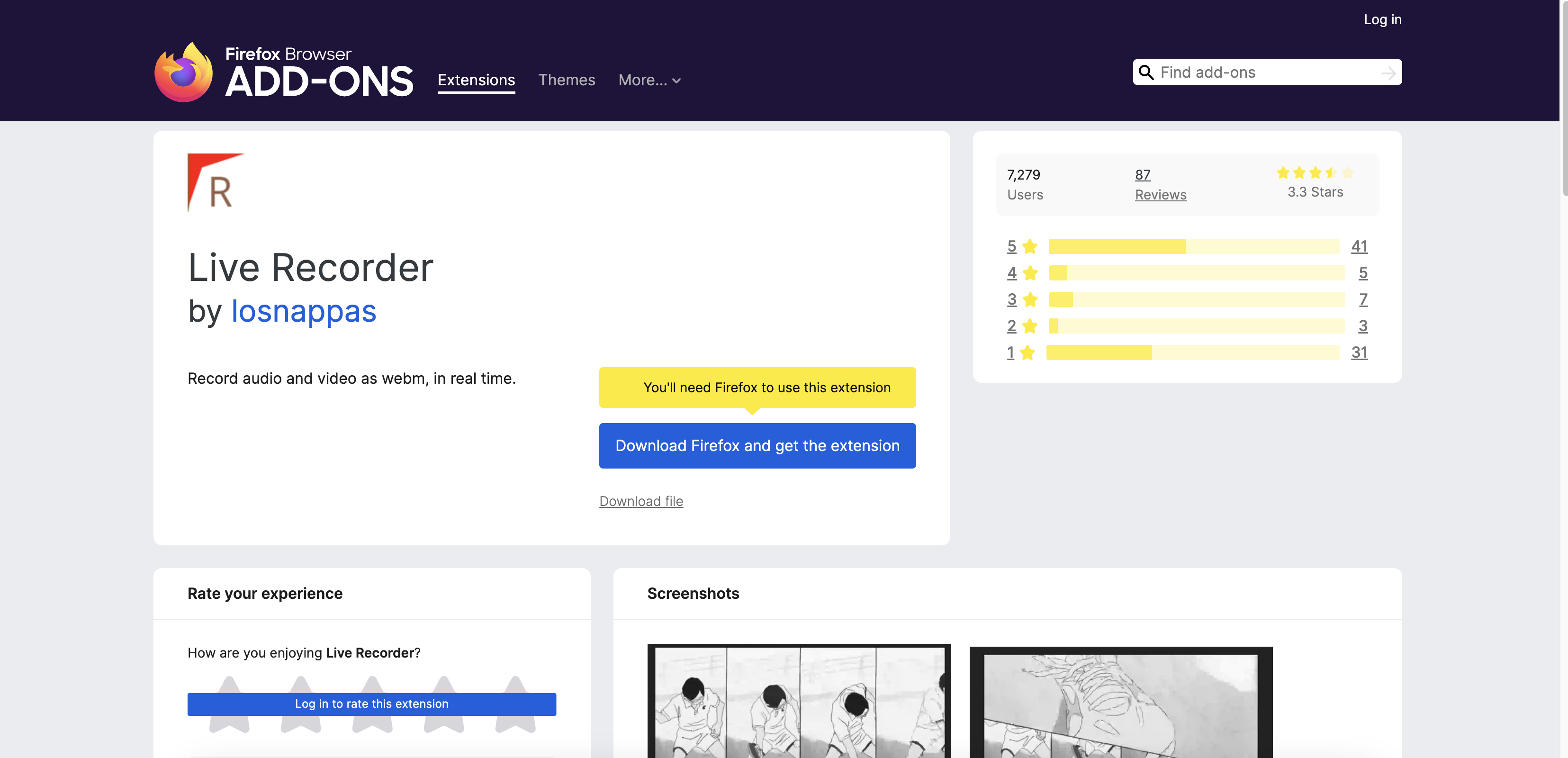 Live Recorder screen recorder extension for Firefox