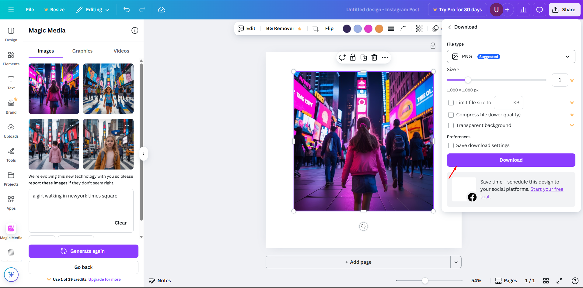 Génération d'image avec le générateur d'images AI de Canva