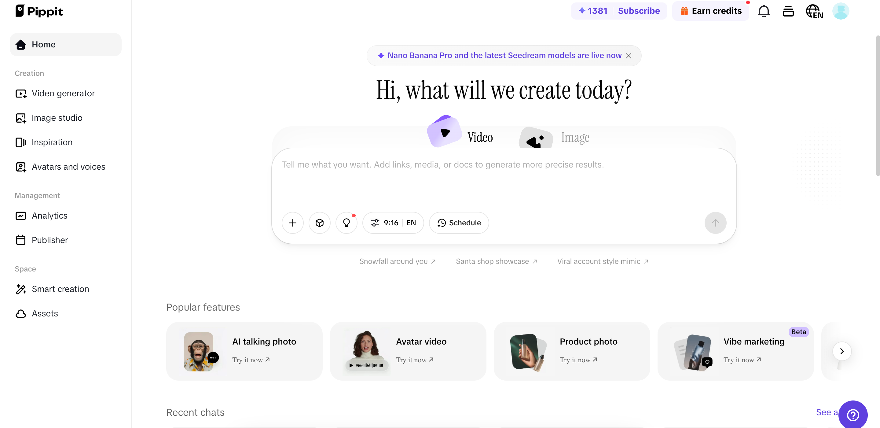 Pippit main interface