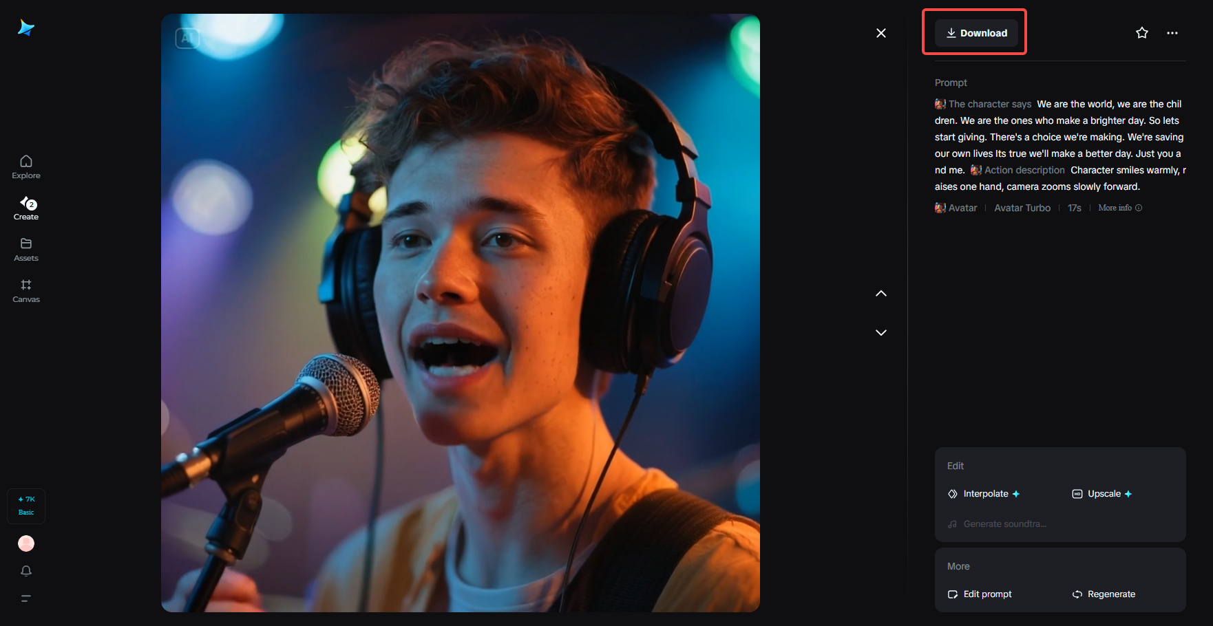 Dreamina：面部演唱虛擬形象