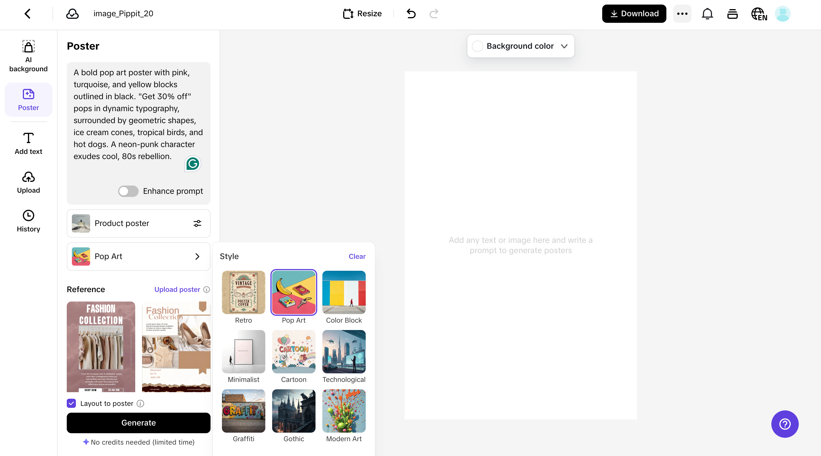 Write prompts and generate