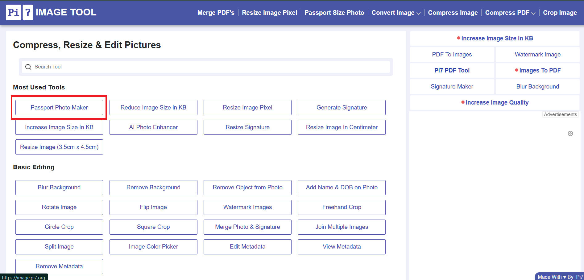 Click on the passport photo tool