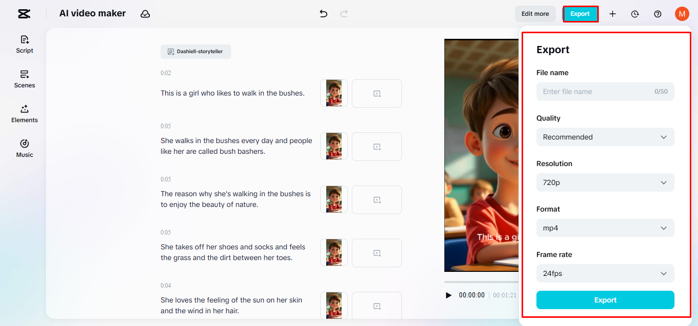 Exporting the media from the CapCut Web