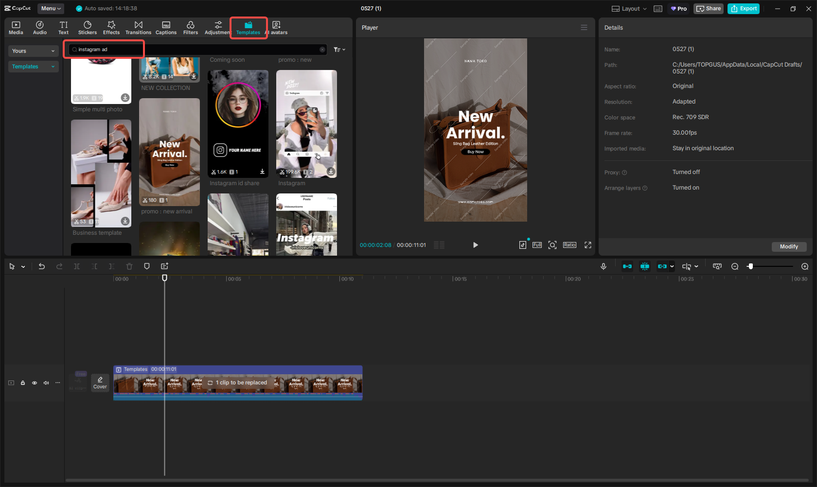Launch CapCut and add your ad template