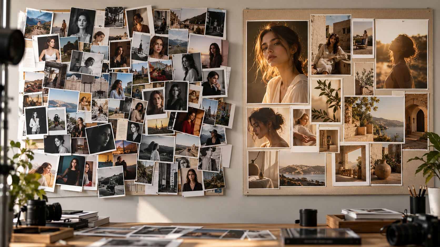 Mood board fotografici disordinati rispetto a quelli organizzati
