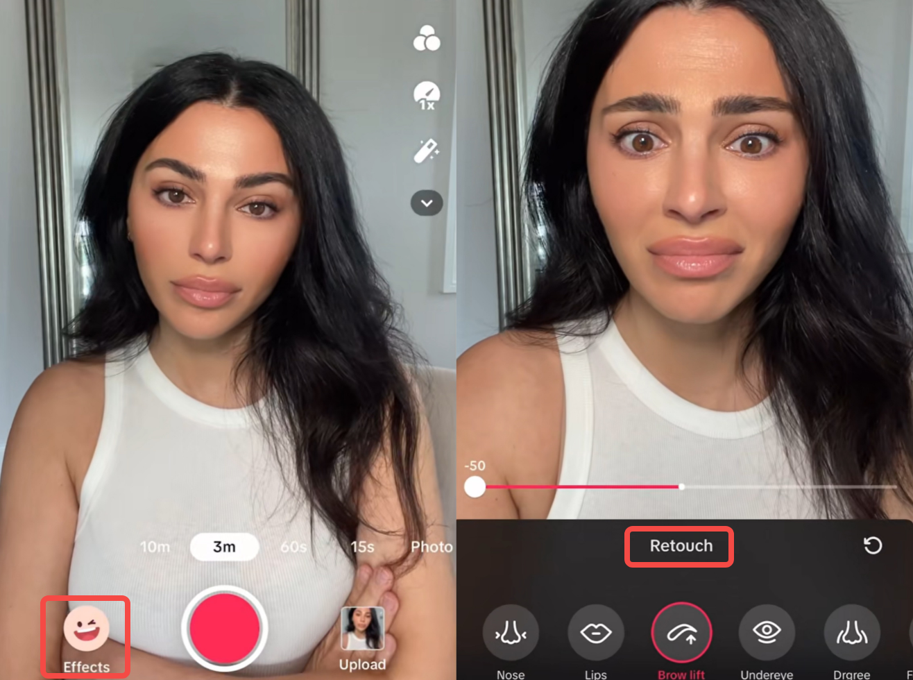 Showing how to use TikTok filters for brown eyes