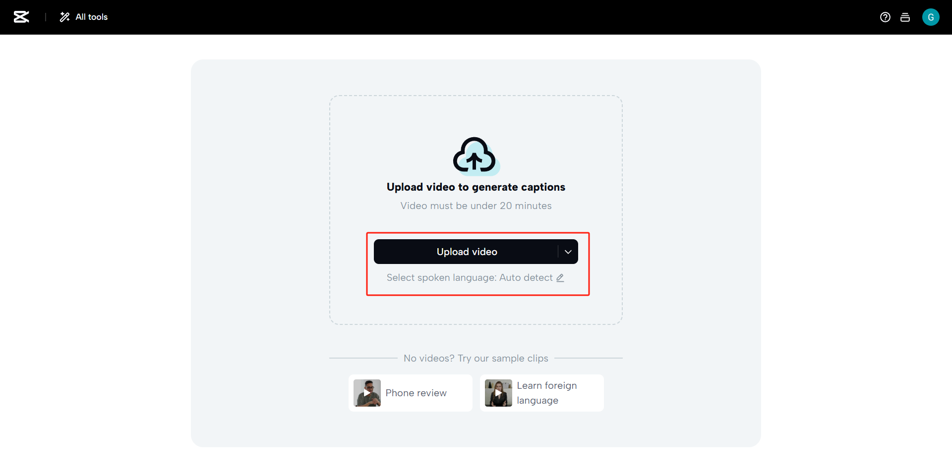 Click on "AI captions" and upload your video