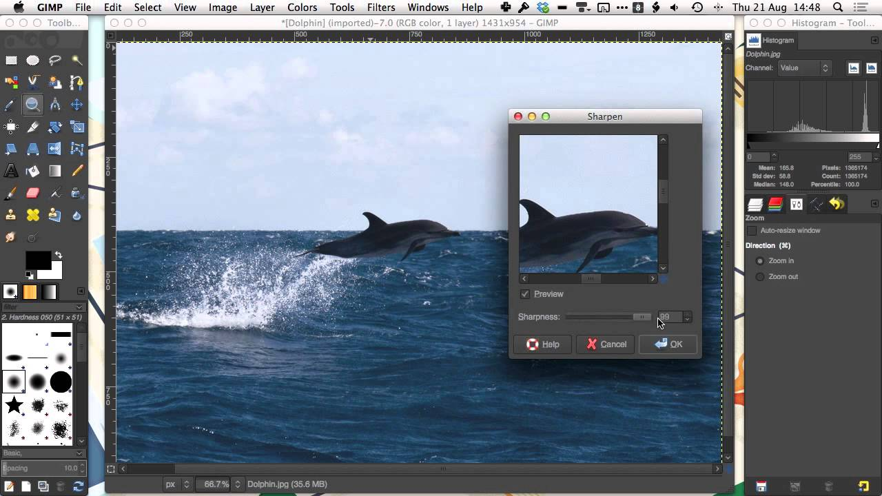 Interface of GIMP - the best free photo editing program for Mac