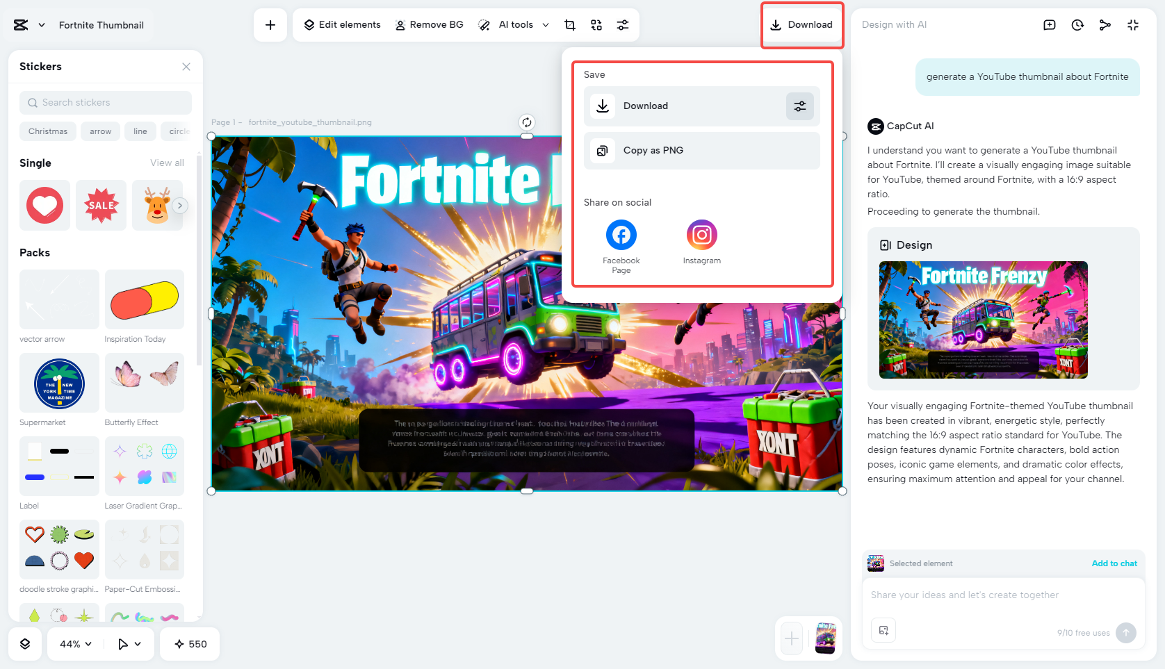 Export the thumbnail for YouTube