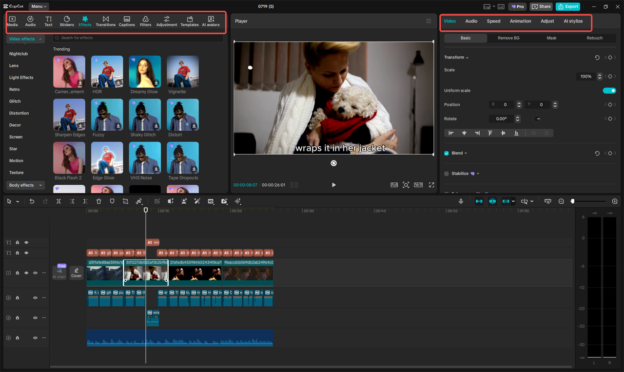 Editing the video in CapCut