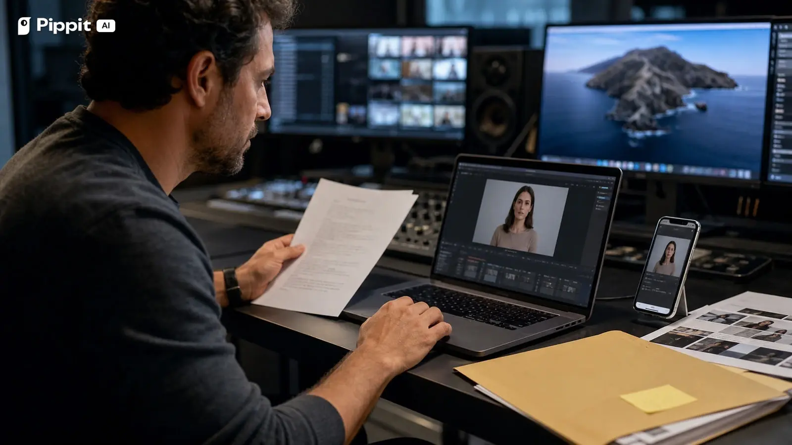 A review team checks the final talking portrait, usage context, and release record before publication.