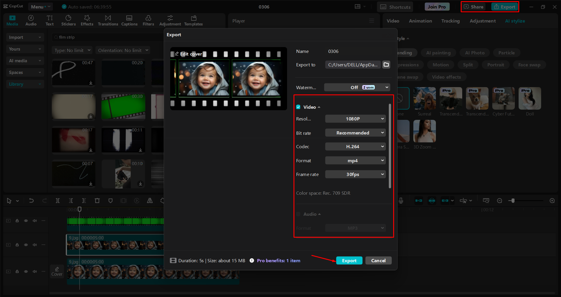 CapCut masaüstü video düzenleyicisinden bir videoyu dışa aktarma