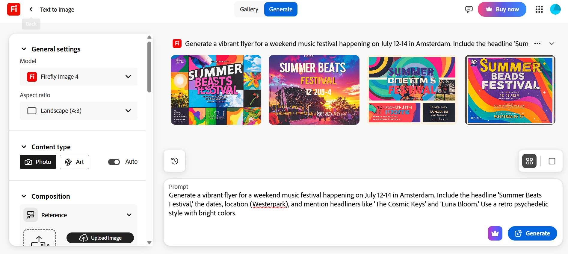 Adobe Firefly's interface