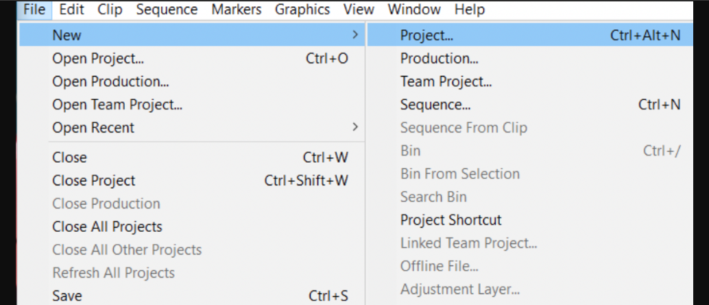 How to create a new project in Adobe Premiere