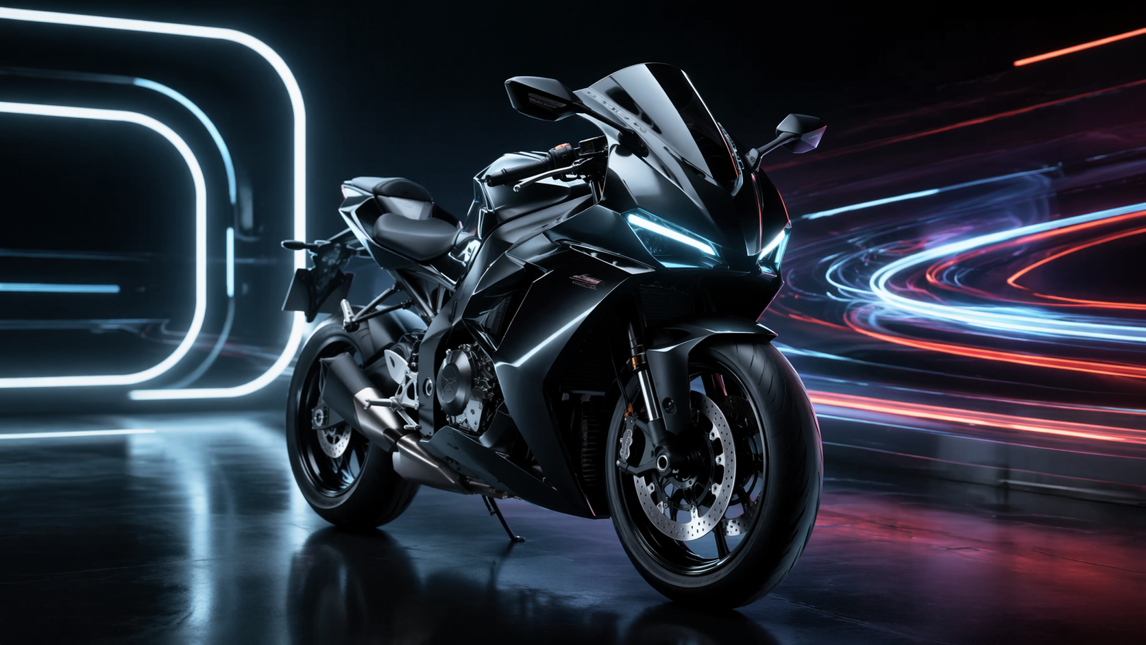 Dreamina sportbike AI แจ้งตัวอย่างที่รวดเร็ว 3: การเคลื่อนไหวบนถนนบนภูเขาเบลอ