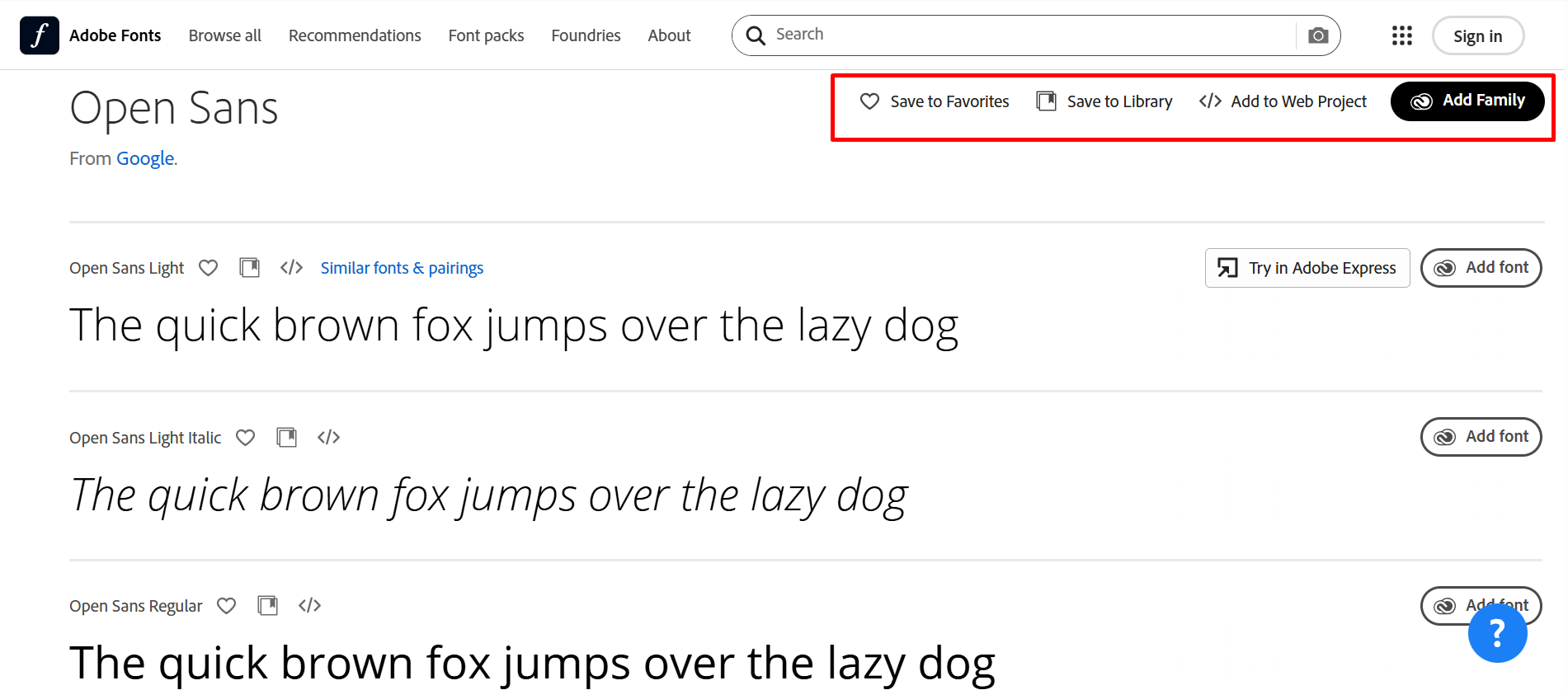 Finding Open Sans fonts and activating them in Adobe Fonts