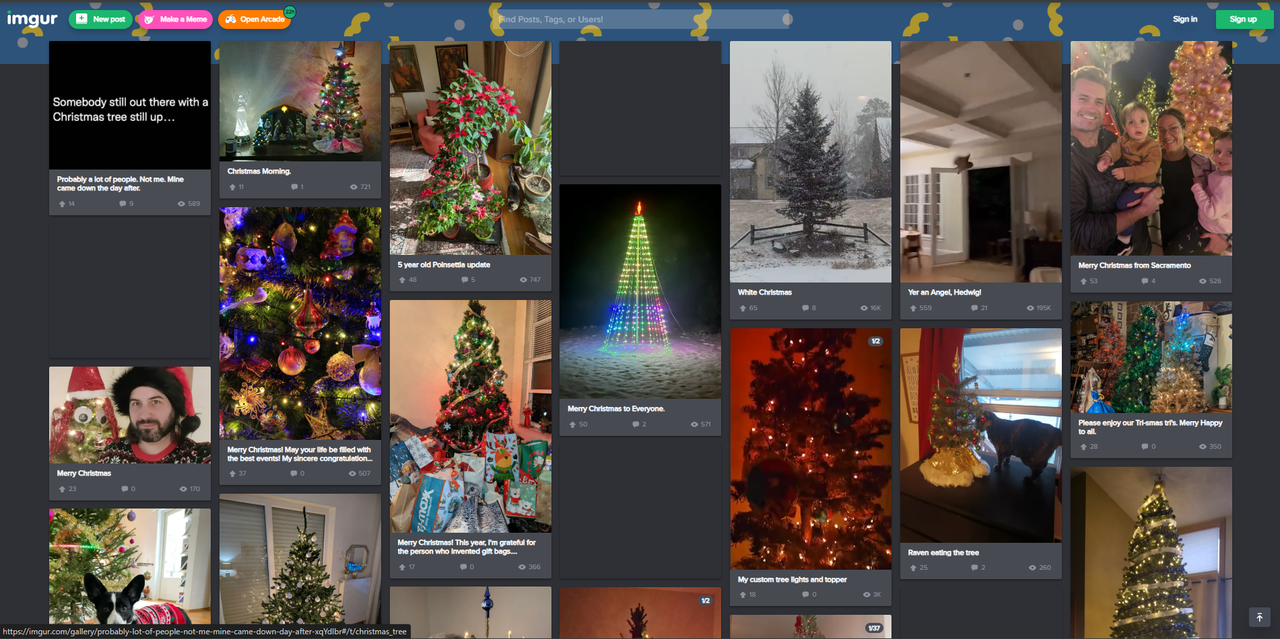 Interface of Imgur - one of the best sites for Christmas tree memes