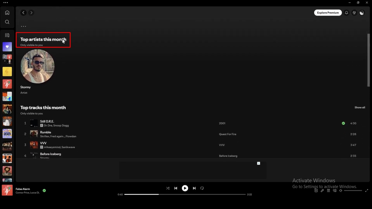 Imagem mostrando como verificar suas estatísticas no Spotify para os melhores artistas