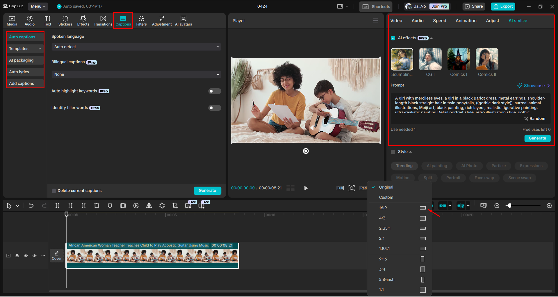 Mengedit dan menyesuaikan video dengan editor video desktop CapCut