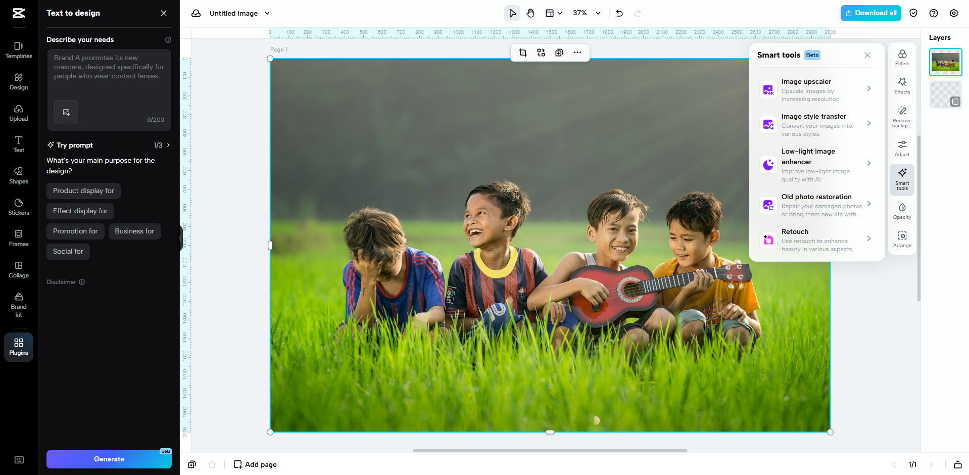 Interface of CapCut Web - a user-friendly way to edit images with AI