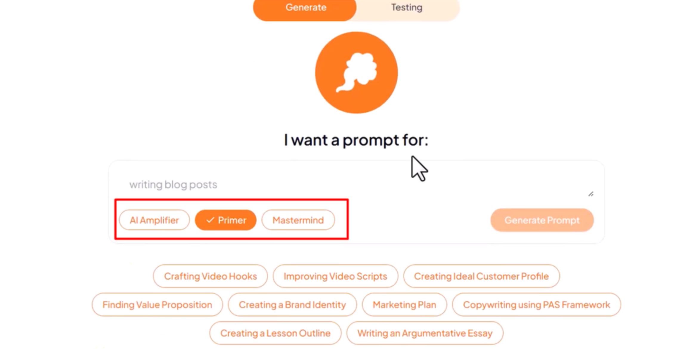 Image showing how to pick the right mode in Prompt Genie