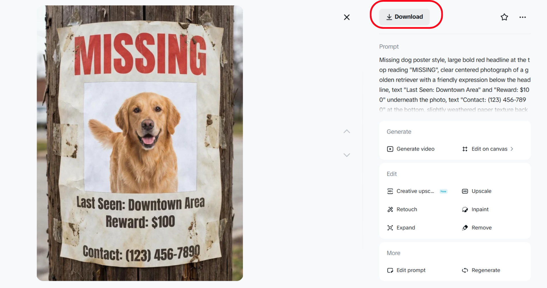 Download your missing pet poster
