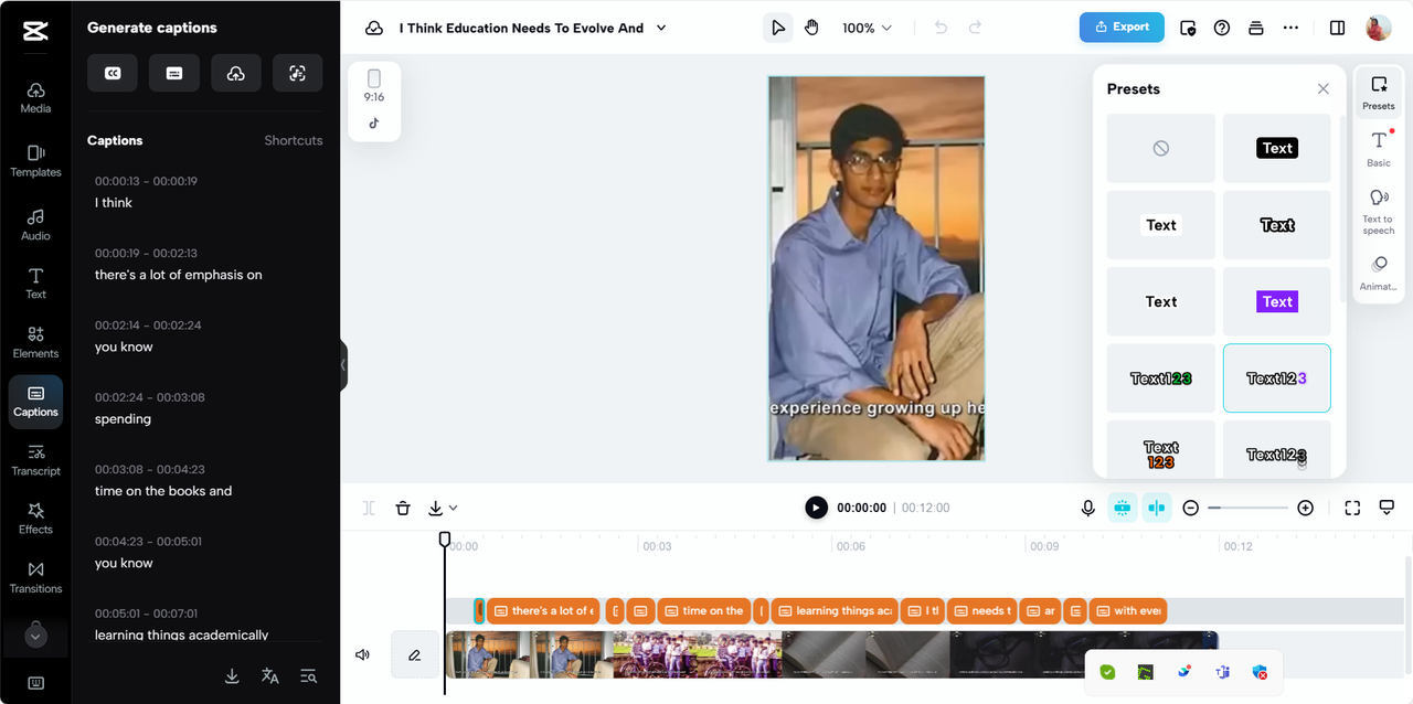 Editing interface