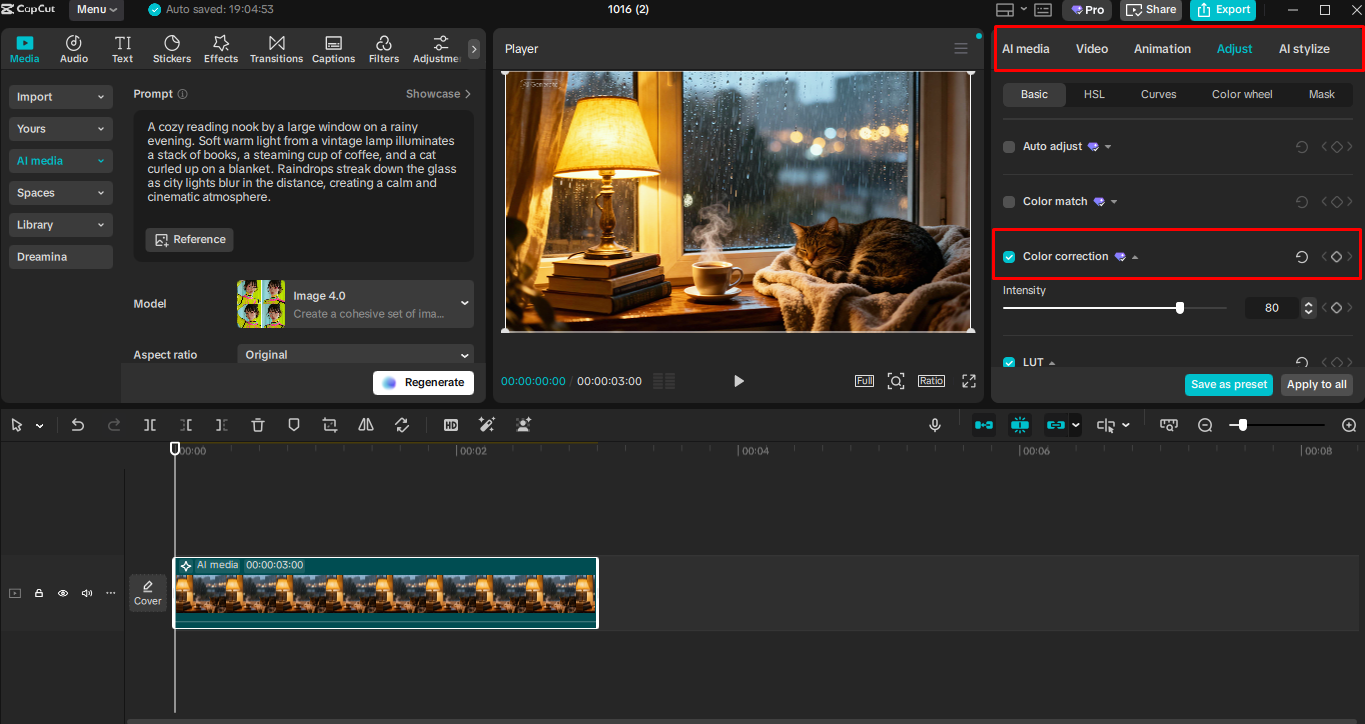 Editing the AI image in the CapCut desktop video editor