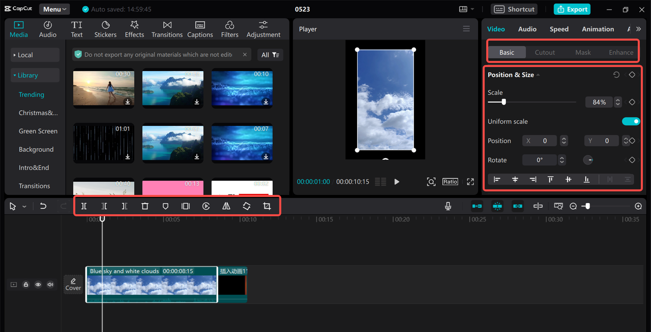 Adjust a short video on the CapCut desktop video editor.