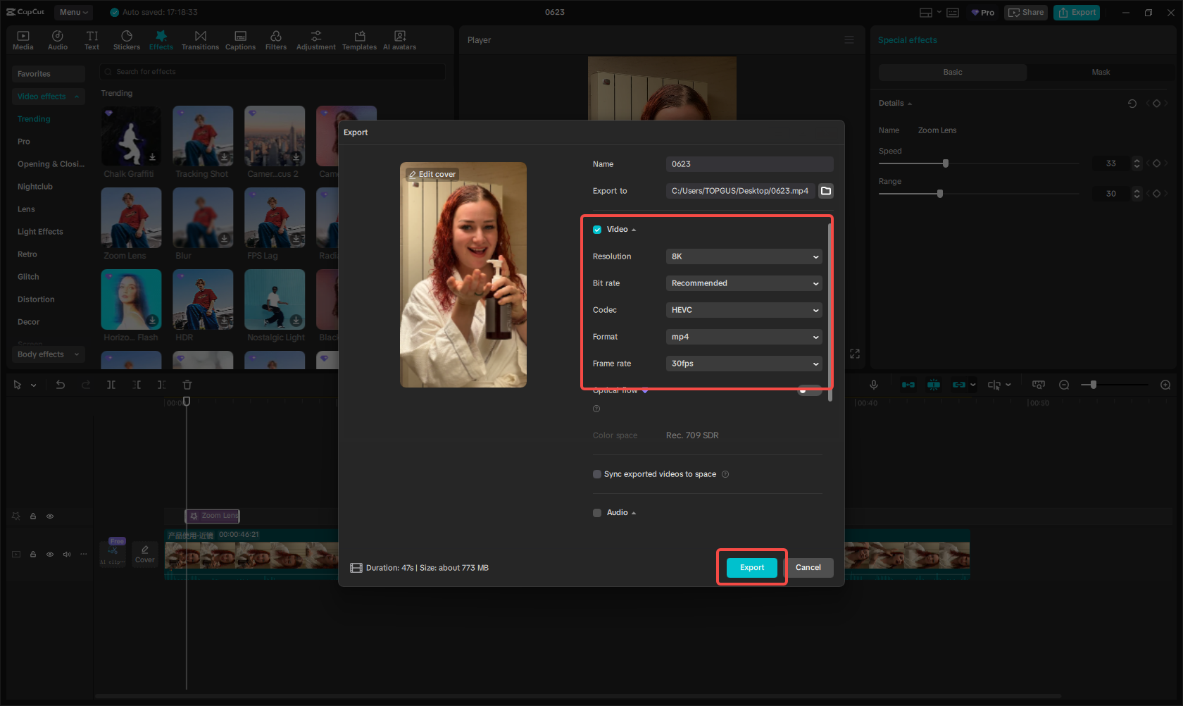 Exportieren Sie die Videoanzeige