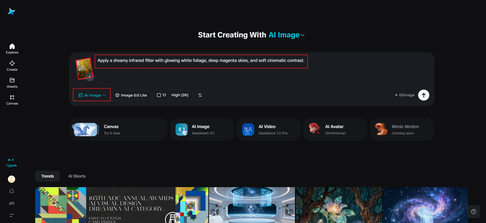 Upload image and add prompt