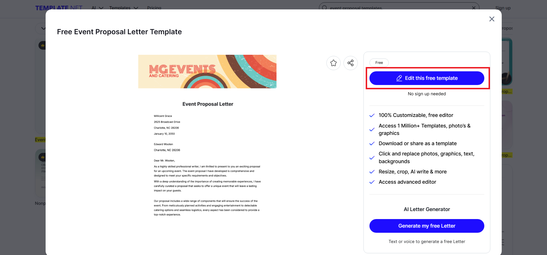 Preview and open the template