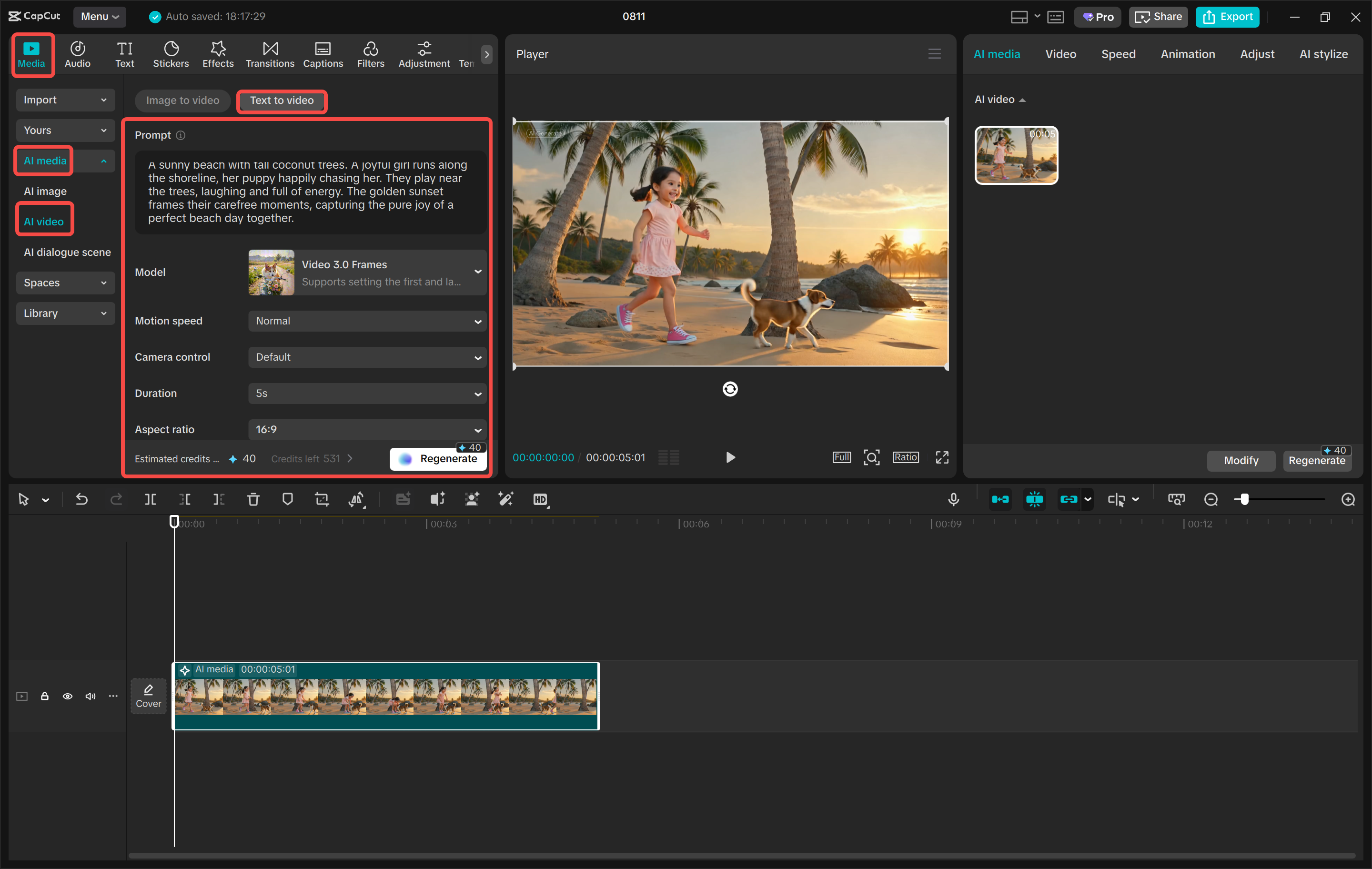 Conversione di testo in video utilizzando l'editor video desktop CapCut