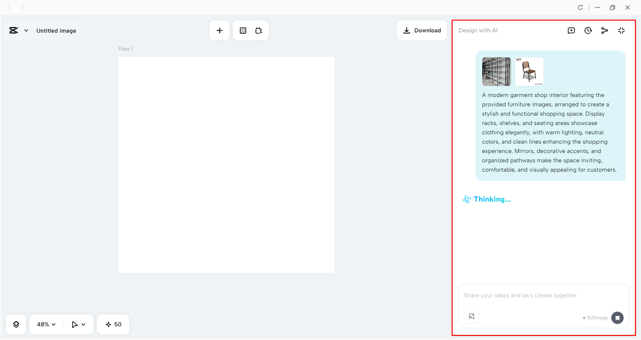 Converting a prompt to a garment shop interior design in CapCut 