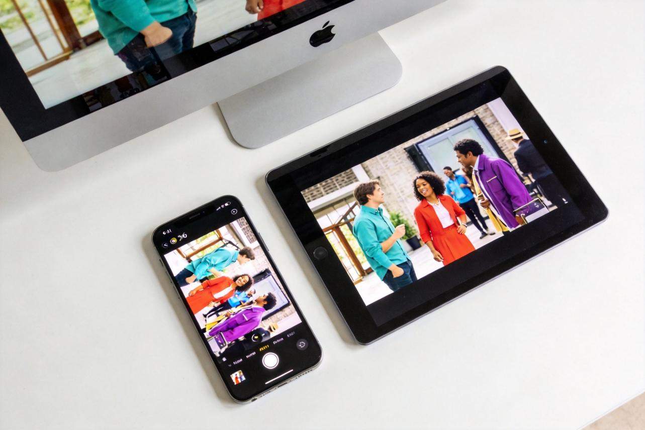 Smartphone and tablet display the same video in portrait and landscape formats